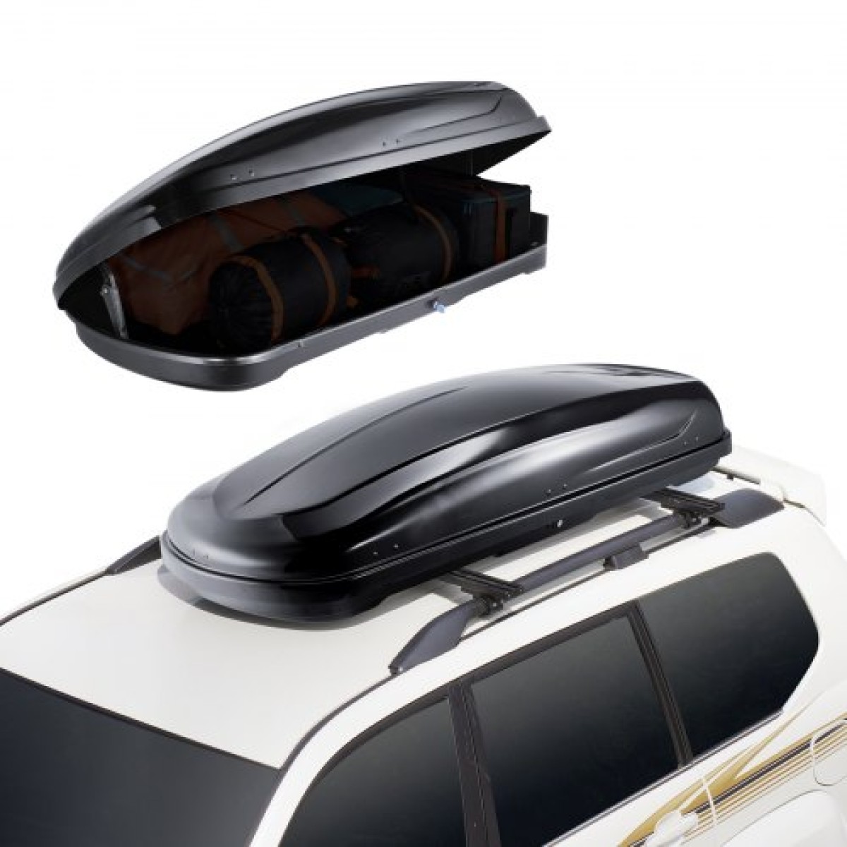 VEVOR Rooftop Cargo Carrier, 8 Cubic Feet Roof Cargo Box, ABS Hard Shell Roof Box, με άνοιγμα διπλής όψης και 2 ενισχυμένους ιμάντες, Αεροδυναμική, Κατάλληλη για τις περισσότερες Crossbar, για Αυτοκίνητο, Βαγόνι, SUV, Μαύρο