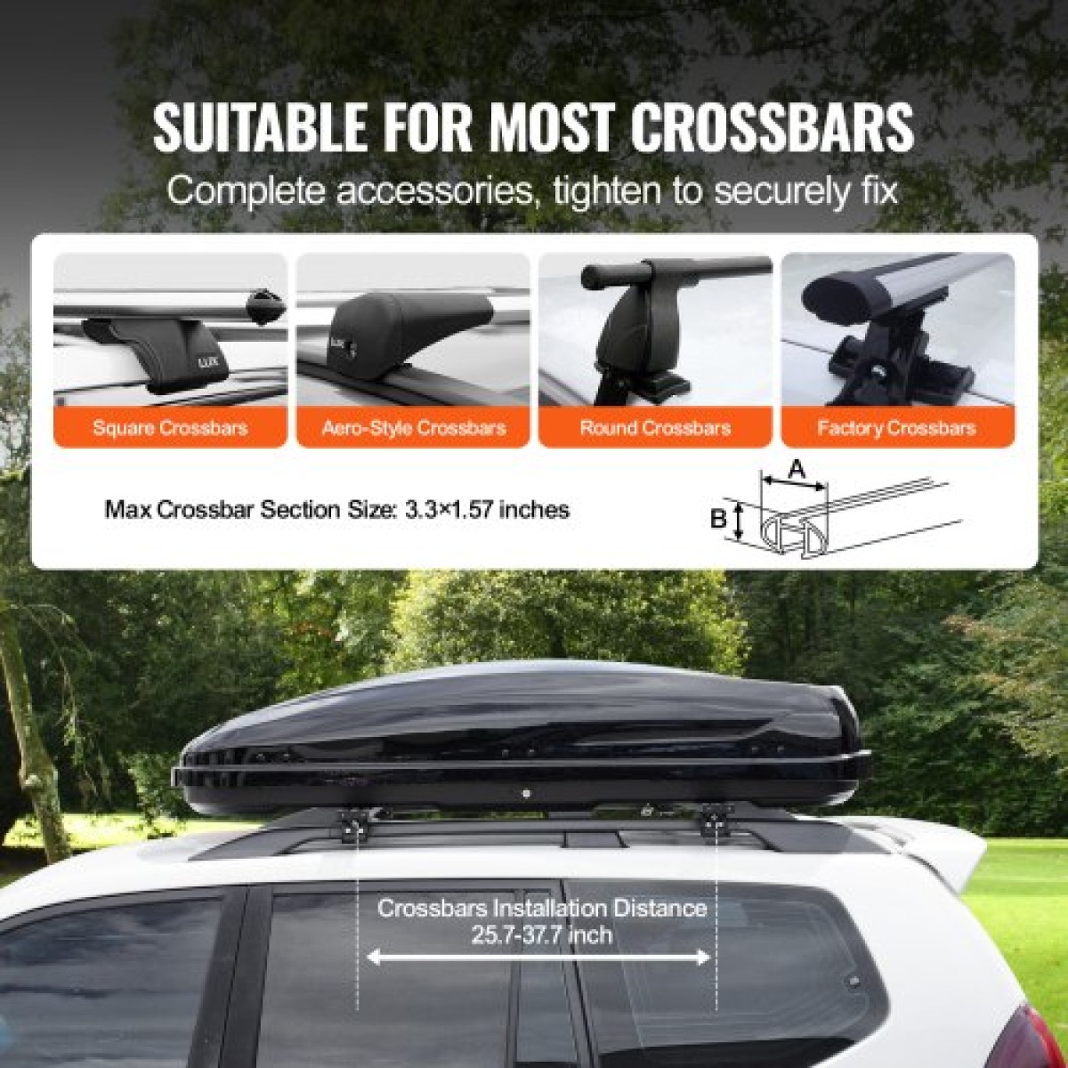VEVOR Rooftop Cargo Carrier, 8 Cubic Feet Roof Cargo Box, ABS Hard Shell Roof Box, με άνοιγμα διπλής όψης και 2 ενισχυμένους ιμάντες, Αεροδυναμική, Κατάλληλη για τις περισσότερες Crossbar, για Αυτοκίνητο, Βαγόνι, SUV, Μαύρο