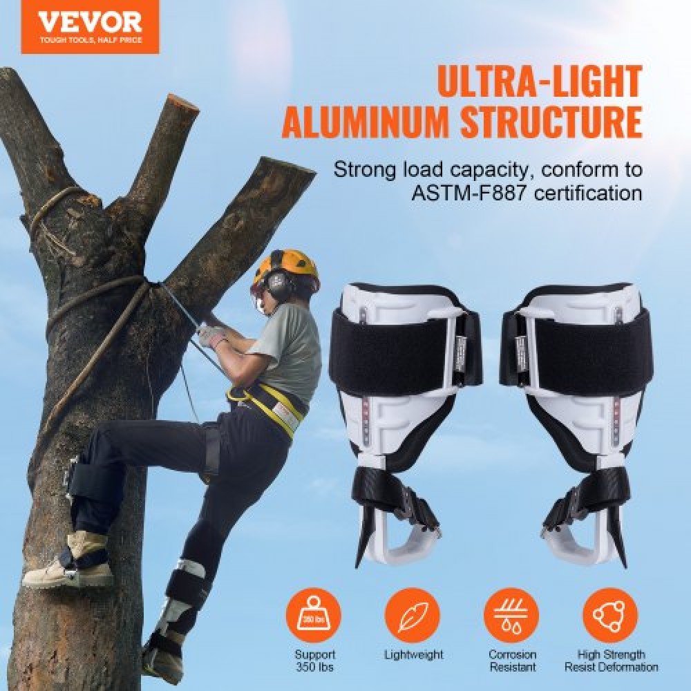 VEVOR Tree Climbing Spikes, 1 Pair Aluminum Climbing Spurs, Load Capacity 350lbs Tree Climbing Gear with Stras and Spike Protectors, Arborist Equipment for Orlimbers, Κυνήγι, Συλλογή φρούτων, Λευκό