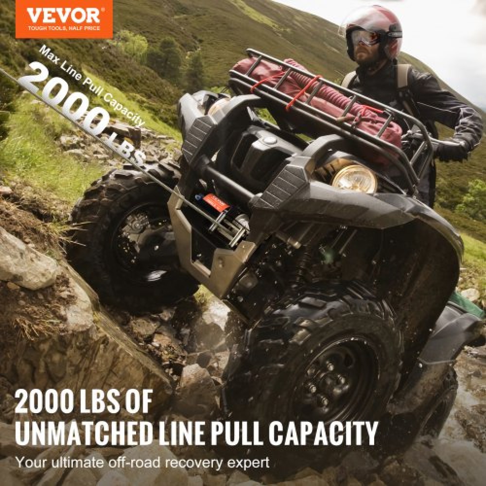 VEVOR Ηλεκτρικό βαρούλκο ATV UTV 907,2 kg Ατσάλινο καλώδιο IP 55 Αδιάβροχο ενσύρματο χειριστήριο