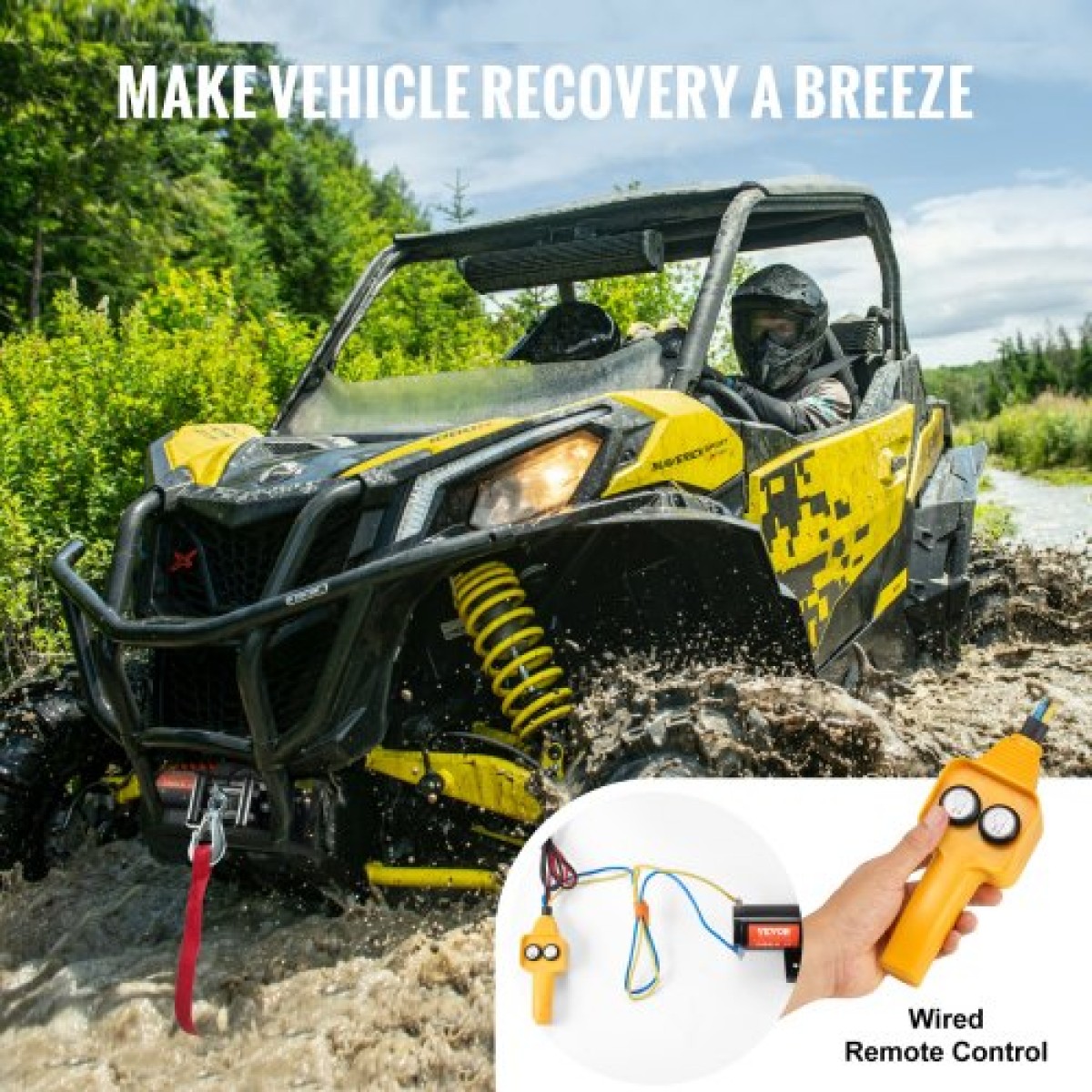 VEVOR Ηλεκτρικό βαρούλκο ATV UTV 907,2 kg Ατσάλινο καλώδιο IP 55 Αδιάβροχο ενσύρματο χειριστήριο