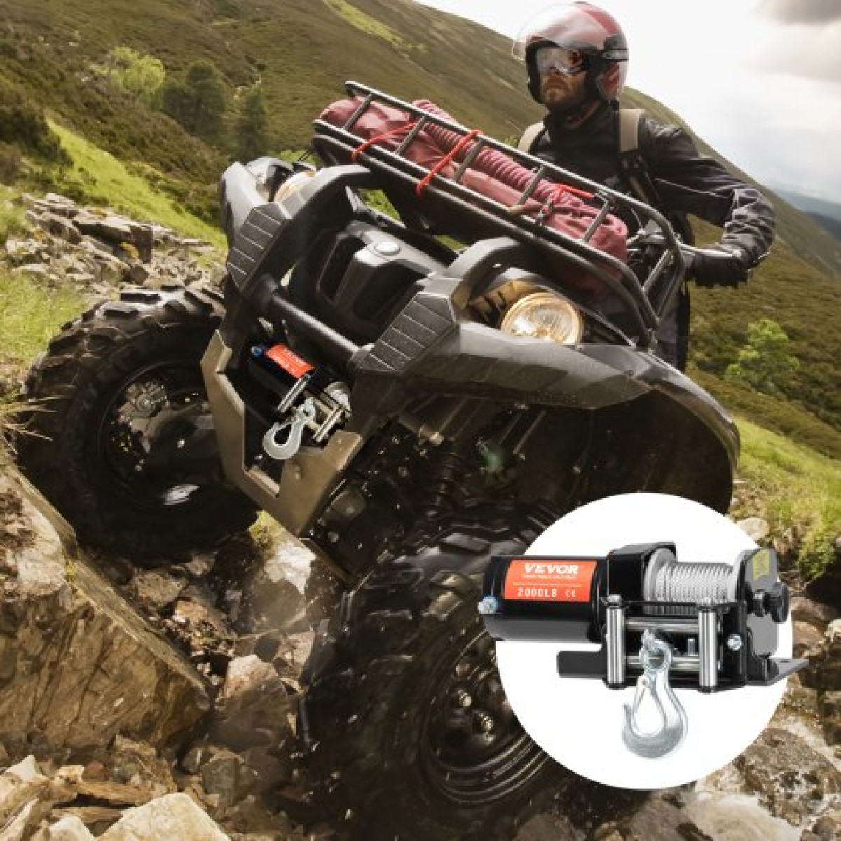 VEVOR Ηλεκτρικό βαρούλκο ATV UTV 907,2 kg Ατσάλινο καλώδιο IP 55 Αδιάβροχο ενσύρματο χειριστήριο