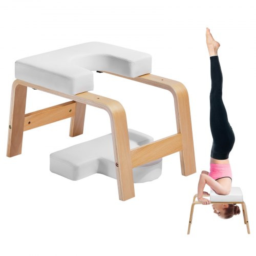 Πάγκος VEVOR Yoga Headstand, 300 lbs Capacity Yoga Inversion Chair for Family Gym, Headstand Trainer with Wood Frame & PU Pad, Stand Yoga Stool for Strength Balance Training, Relave Tige, White
