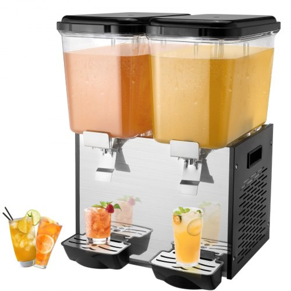 VEVOR Commercial Beverage Dispenser, 2 Tanks 18 L Per Tank Juice Dispenser, 370W inox Ice Tea Drink Machine με θερμοκρασία ψύξης 45°F-54°F, για κρύο ποτό Restaurant Bar Party
