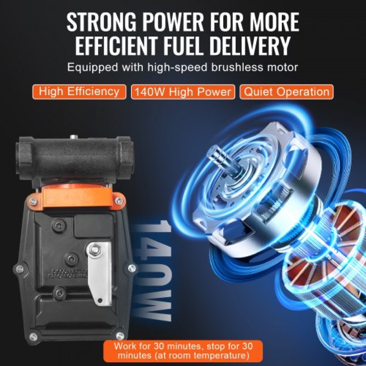 Αντλία μεταφοράς καυσίμου VEVOR, 12V DC 57L/min (15 GPM) 186W (1/4 HP), Φορητή ηλεκτρική αντλία μεταφοράς ντίζελ με ακροφύσιο καυσίμου αυτόματης απενεργοποίησης, μακρύς εύκαμπτος σωλήνας εισόδου & εξόδου για μείγματα βενζίνης, ντίζελ, κηροζίνης, μεθαν