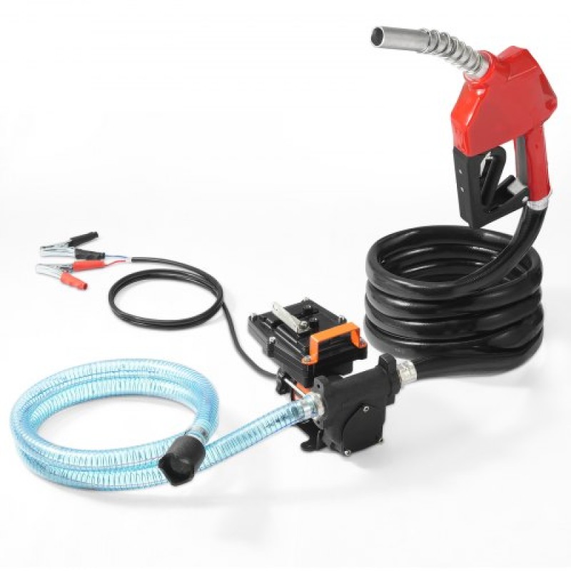 Αντλία μεταφοράς καυσίμου VEVOR, 12V DC 57L/min (15 GPM) 186W (1/4 HP), Φορητή ηλεκτρική αντλία μεταφοράς ντίζελ με ακροφύσιο καυσίμου αυτόματης απενεργοποίησης, μακρύς εύκαμπτος σωλήνας εισόδου & εξόδου για μείγματα βενζίνης, ντίζελ, κηροζίνης, μεθαν