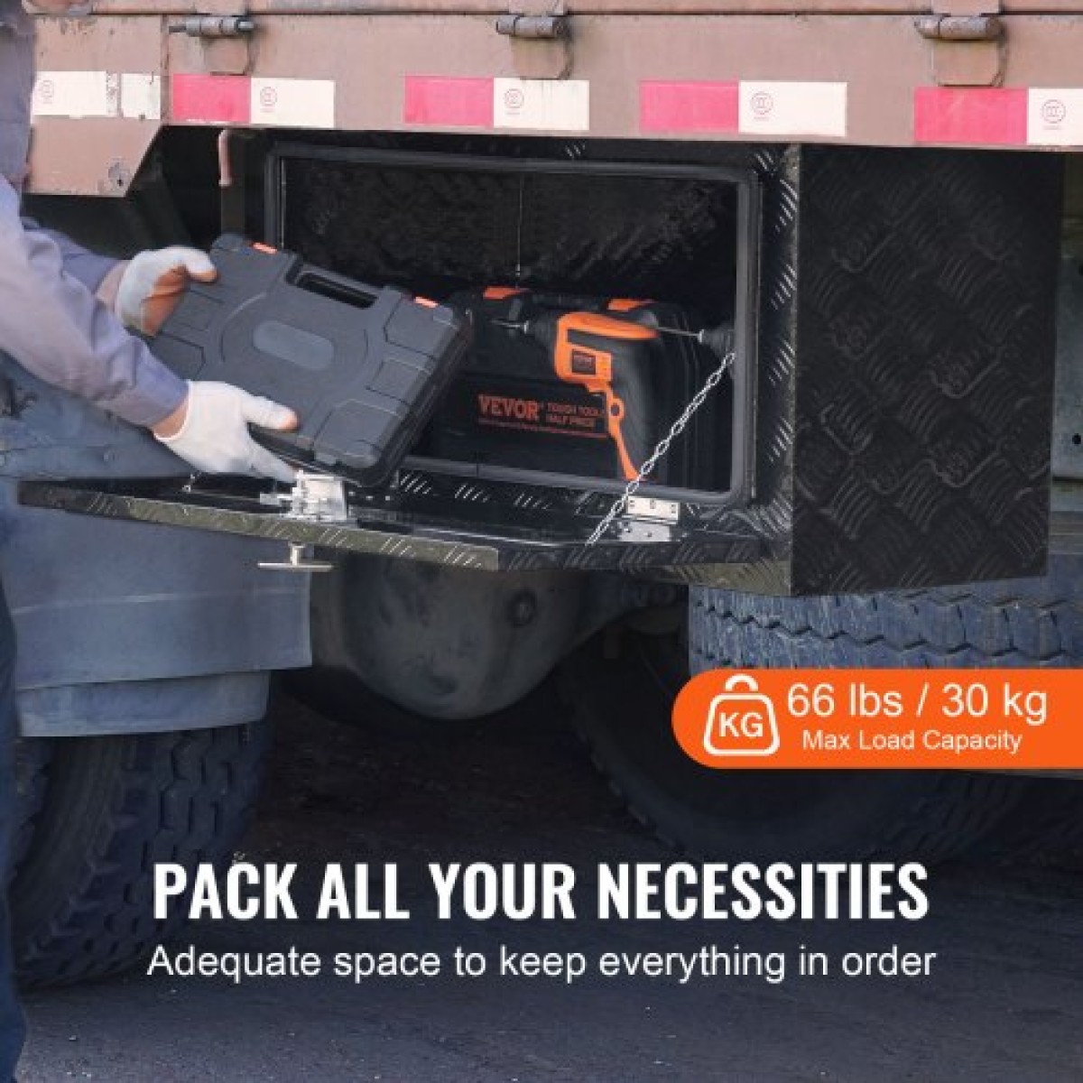 VEVOR Underbody Truck Box, 30" x 17" x 18" Pickup Storage Box, Heavy Duty Diamond Plate Tool Box με κλειδαριά και κλειδιά, Αδιάβροχο κουτί αποθήκευσης τρέιλερ με μάνταλο T-handle για φορτηγό, φορτηγό, ρυμουλκούμενο