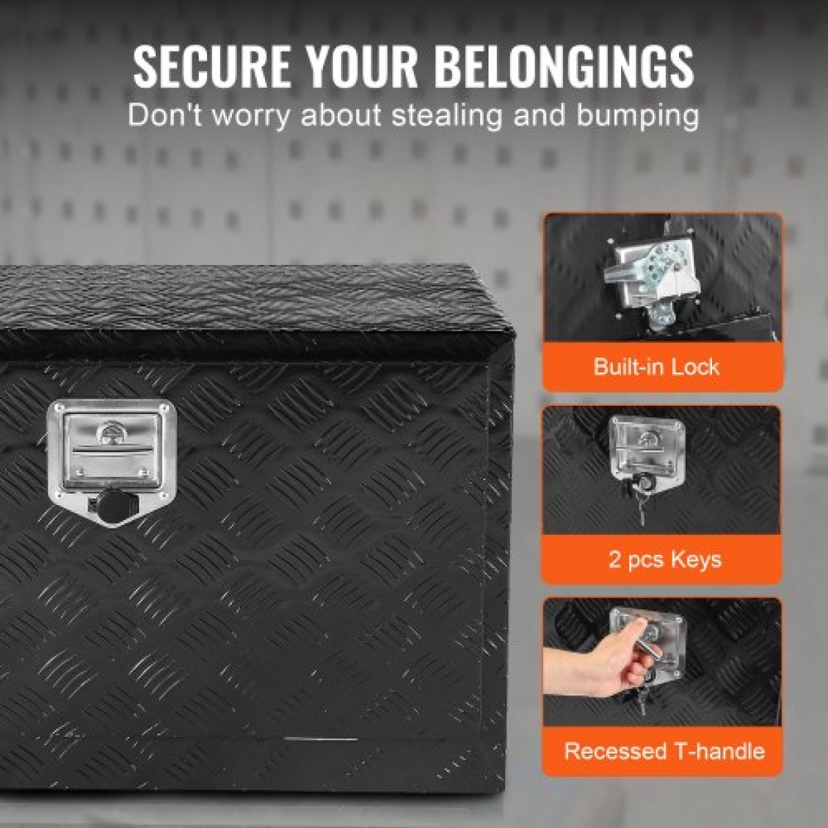 VEVOR Underbody Truck Box, 30" x 17" x 18" Pickup Storage Box, Heavy Duty Diamond Plate Tool Box με κλειδαριά και κλειδιά, Αδιάβροχο κουτί αποθήκευσης τρέιλερ με μάνταλο T-handle για φορτηγό, φορτηγό, ρυμουλκούμενο