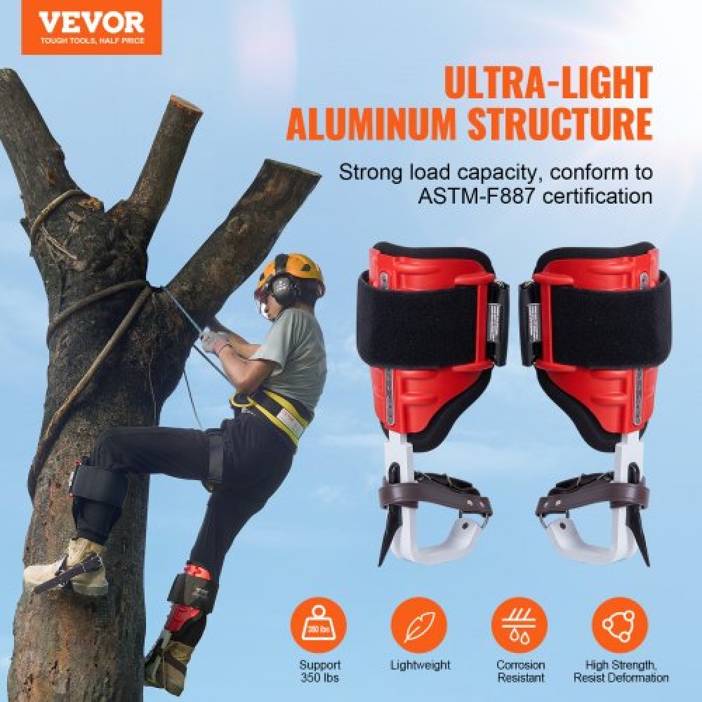VEVOR Tree Climbing Spikes, 1 Pair Aluminum Climbing Spurs, Load Capacity 350lbs Tree Climbing Gear with Stras and Spike Protectors, Δενδροκομικός Εξοπλισμός για Ορειβάτες, Κυνήγι, Συγκομιδή Φρούτων, Κόκκινο
