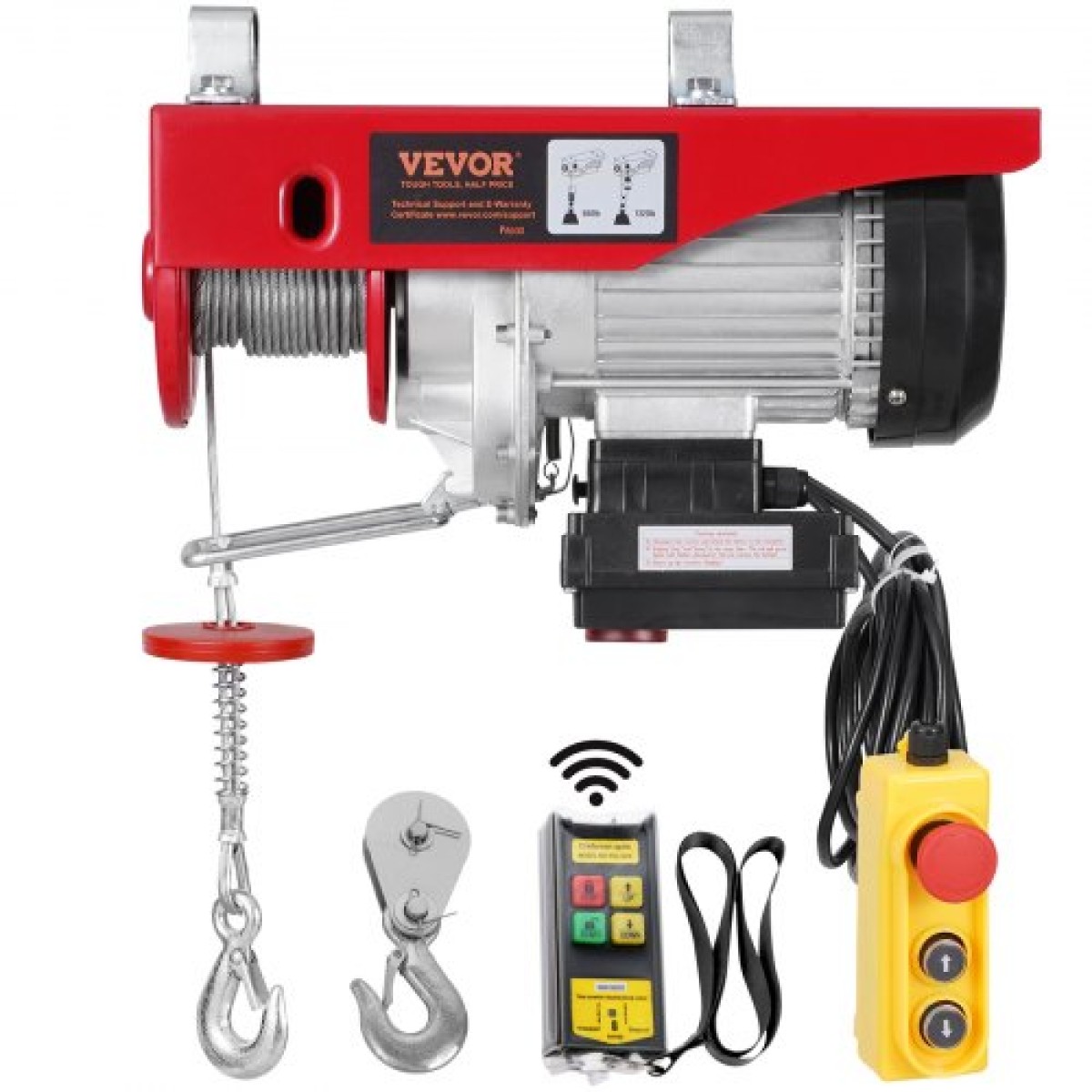Βαρούλκο γερανού VEVOR Electric Hoist 598,7 kg 9997,4 cm Ασύρματο & 426,7 cm Ενσύρματο τηλεχειριστήριο
