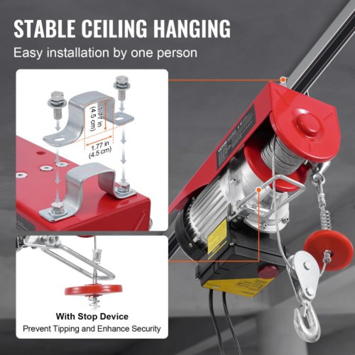 Βαρούλκο γερανού VEVOR Electric Hoist 598,7 kg 9997,4 cm Ασύρματο & 426,7 cm Ενσύρματο τηλεχειριστήριο