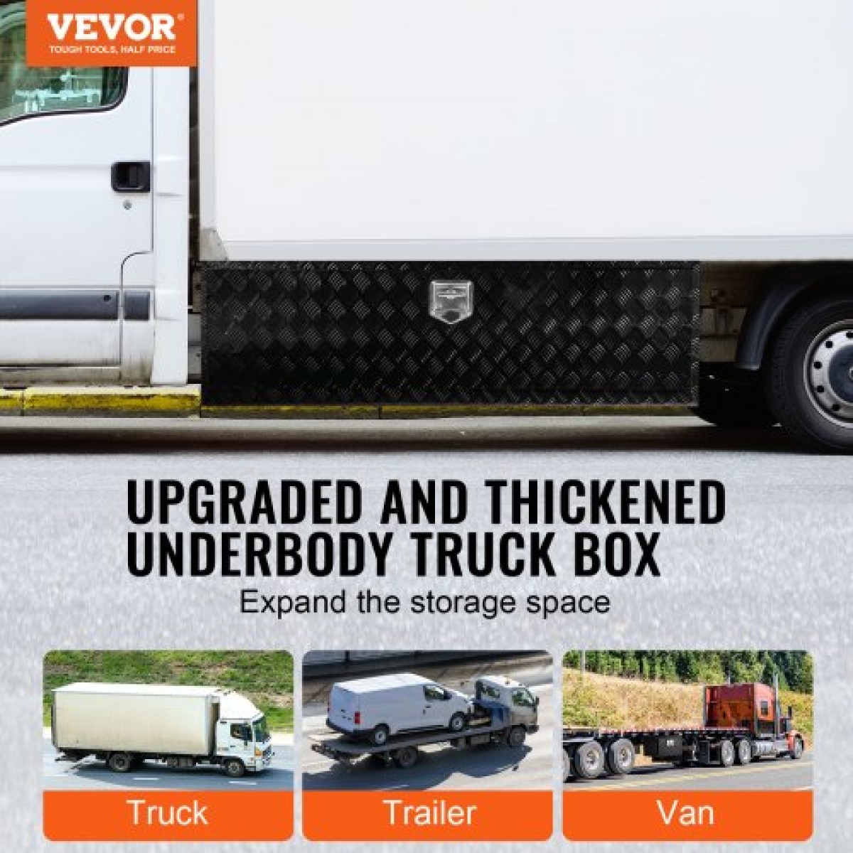 VEVOR Underbody Truck Box, 60" x 17" x 18" Pickup Storage Box, Heavy Duty Diamond Plate Tool Box με κλειδαριά και κλειδιά, αδιάβροχο κουτί αποθήκευσης τρέιλερ με μάνταλο T-handle για φορτηγό, φορτηγό, ρυμουλκούμενο