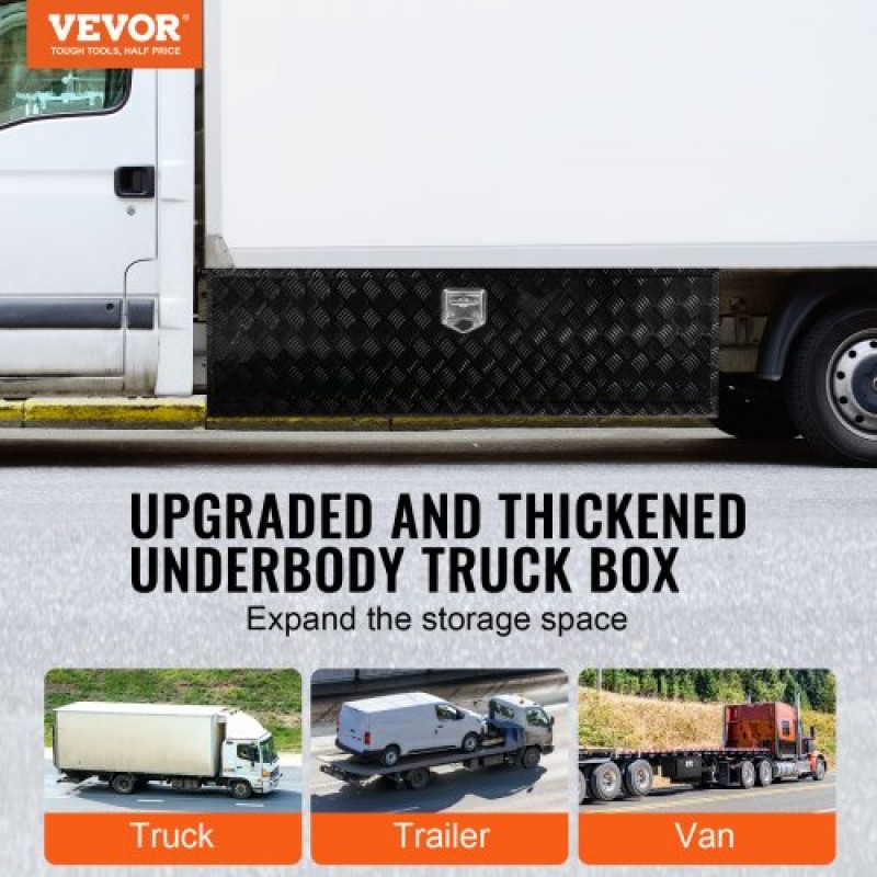 VEVOR Underbody Truck Box, 60" x 17" x 18" Pickup Storage Box, Heavy Duty Diamond Plate Tool Box με κλειδαριά και κλειδιά, αδιάβροχο κουτί αποθήκευσης τρέιλερ με μάνταλο T-handle για φορτηγό, φορτηγό, ρυμουλκούμενο