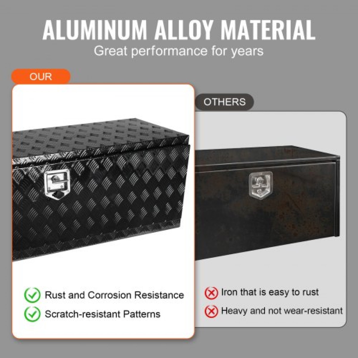 VEVOR Underbody Truck Box, 60" x 17" x 18" Pickup Storage Box, Heavy Duty Diamond Plate Tool Box με κλειδαριά και κλειδιά, αδιάβροχο κουτί αποθήκευσης τρέιλερ με μάνταλο T-handle για φορτηγό, φορτηγό, ρυμουλκούμενο