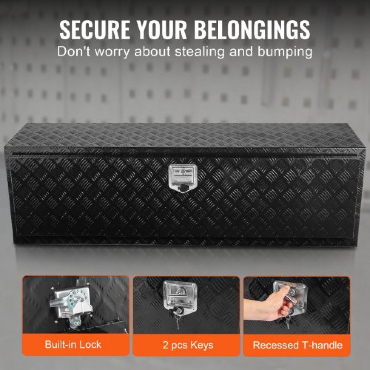 VEVOR Underbody Truck Box, 60" x 17" x 18" Pickup Storage Box, Heavy Duty Diamond Plate Tool Box με κλειδαριά και κλειδιά, αδιάβροχο κουτί αποθήκευσης τρέιλερ με μάνταλο T-handle για φορτηγό, φορτηγό, ρυμουλκούμενο