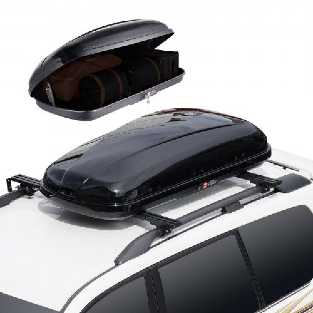 VEVOR Rooftop Cargo Carrier, 14 Cubic Feet Roof Cargo Box, ABS Hard Shell Roof Box, με άνοιγμα διπλής όψης και 2 ενισχυμένους ιμάντες, Αεροδυναμική, Κατάλληλη για τις περισσότερες Crossbar, για Αυτοκίνητο, Βαγόνι, SUV, Μαύρο