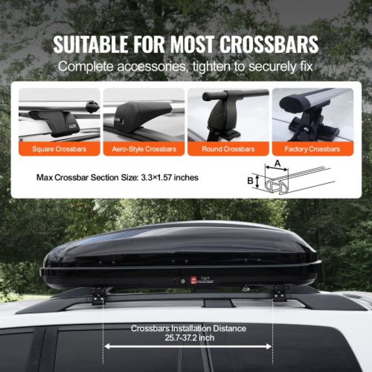 VEVOR Rooftop Cargo Carrier, 14 Cubic Feet Roof Cargo Box, ABS Hard Shell Roof Box, με άνοιγμα διπλής όψης και 2 ενισχυμένους ιμάντες, Αεροδυναμική, Κατάλληλη για τις περισσότερες Crossbar, για Αυτοκίνητο, Βαγόνι, SUV, Μαύρο