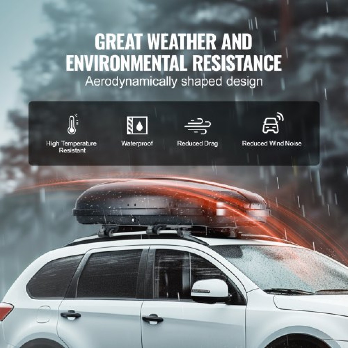 VEVOR Rooftop Cargo Carrier, 14 Cubic Feet Roof Cargo Box, ABS Hard Shell Roof Box, με άνοιγμα διπλής όψης και 2 ενισχυμένους ιμάντες, Αεροδυναμική, Κατάλληλη για τις περισσότερες Crossbar, για Αυτοκίνητο, Βαγόνι, SUV, Μαύρο