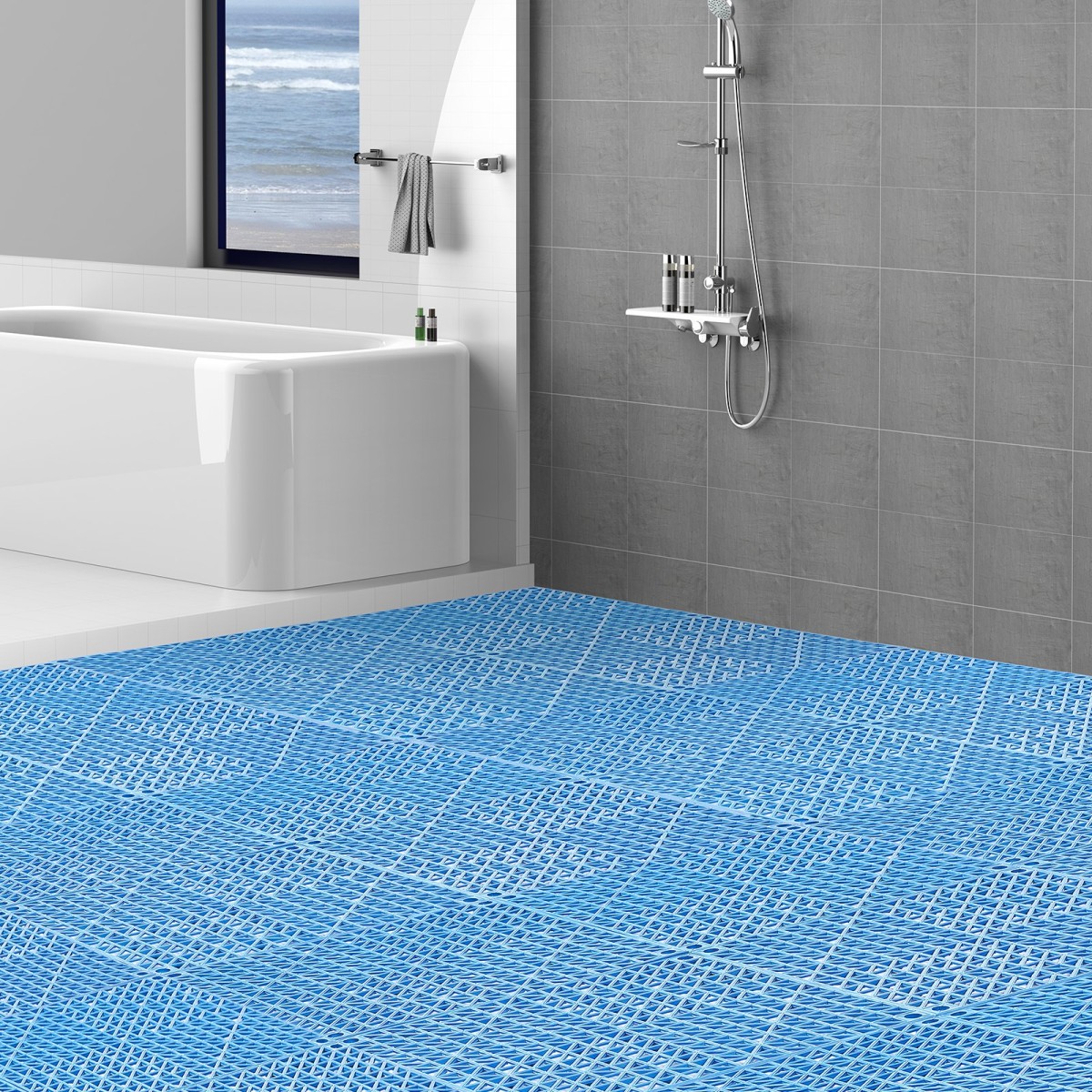 VEVOR Modular Interlocking Cushion, 55 Pack 30 x 30 cm Splicing Drinage Mats, Μαλακό PVC Πλακάκια δαπέδου αποχέτευσης, Αντιολισθητικές οπές αποστράγγισης για τουαλέτα, Μπάνιο, Κουζίνα, Πισίνα, Υγρό Χώρο, Μπλε