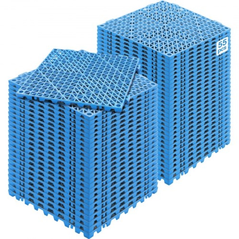 VEVOR Modular Interlocking Cushion, 55 Pack 30 x 30 cm Splicing Drinage Mats, Μαλακό PVC Πλακάκια δαπέδου αποχέτευσης, Αντιολισθητικές οπές αποστράγγισης για τουαλέτα, Μπάνιο, Κουζίνα, Πισίνα, Υγρό Χώρο, Μπλε