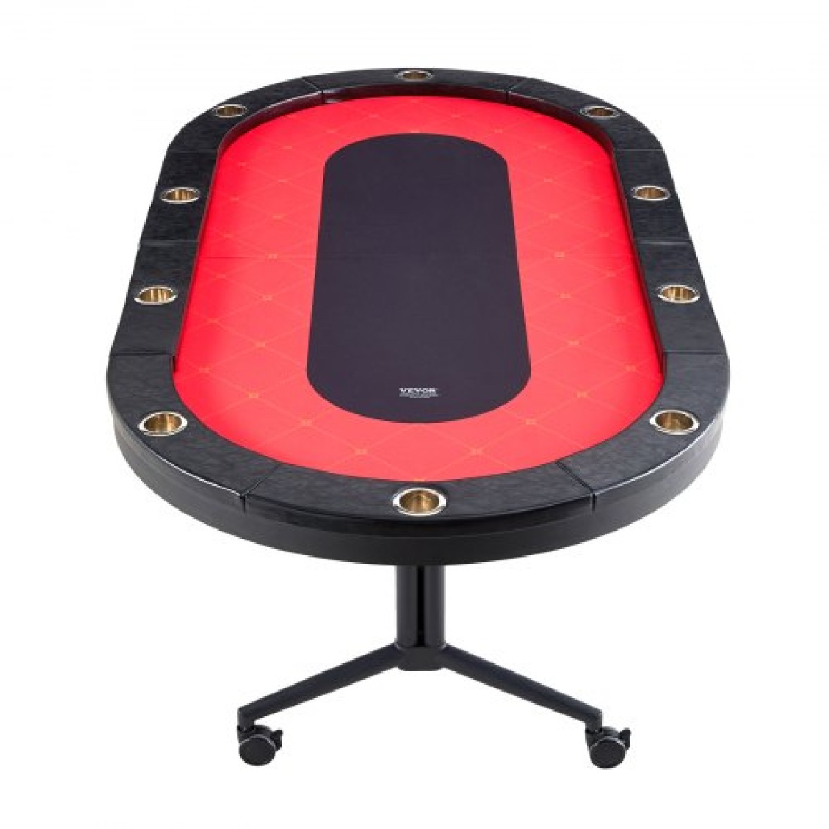 VEVOR 10 Πτυσσόμενο Τραπέζι Πόκερ Παικτών, Τραπέζι πόκερ Blackjack Texas Holdem με επενδυμένες ράγες και ποτηροθήκες από ανοξείδωτο ατσάλι, φορητό πτυσσόμενο επιτραπέζιο επιτραπέζιο παιχνίδι με κάρτες, 228,6 cm Οβάλ τραπέζι αναψυχής καζίνο