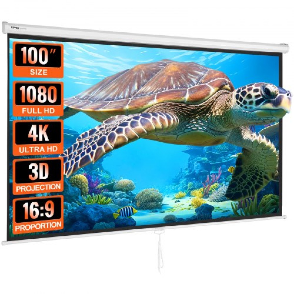 VEVOR Χειροκίνητη Οθόνη Προβολέα 100 ιντσών 16:9 4K 1080 HD αναδιπλούμενη οθόνη προβολής, Φορητή οθόνη προβολής με αυτόματο κλείδωμα, Φορητή οθόνη ταινίας προβολέα για Οικογενειακό Home Office Theatre