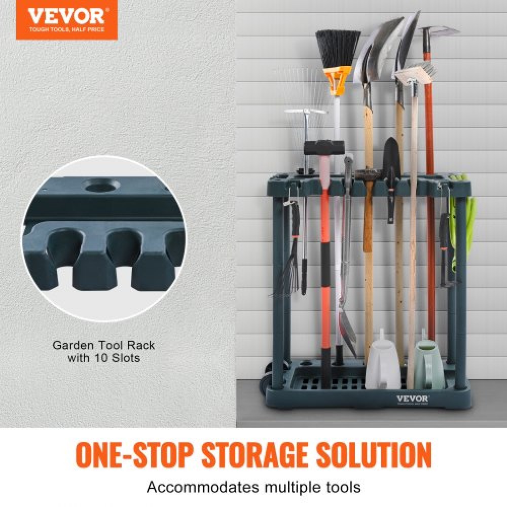 VEVOR Garden Tool Organizer, 10 Slots, Yard Tower Tower Rack για Οργάνωση και Αποθήκευση Γκαράζ, Hold Long Handled Tool/Rake/Brow/Shovel, PP Garden Tool Stand Organizer για αυλή, υπόστεγο, εξωτερικούς χώρους