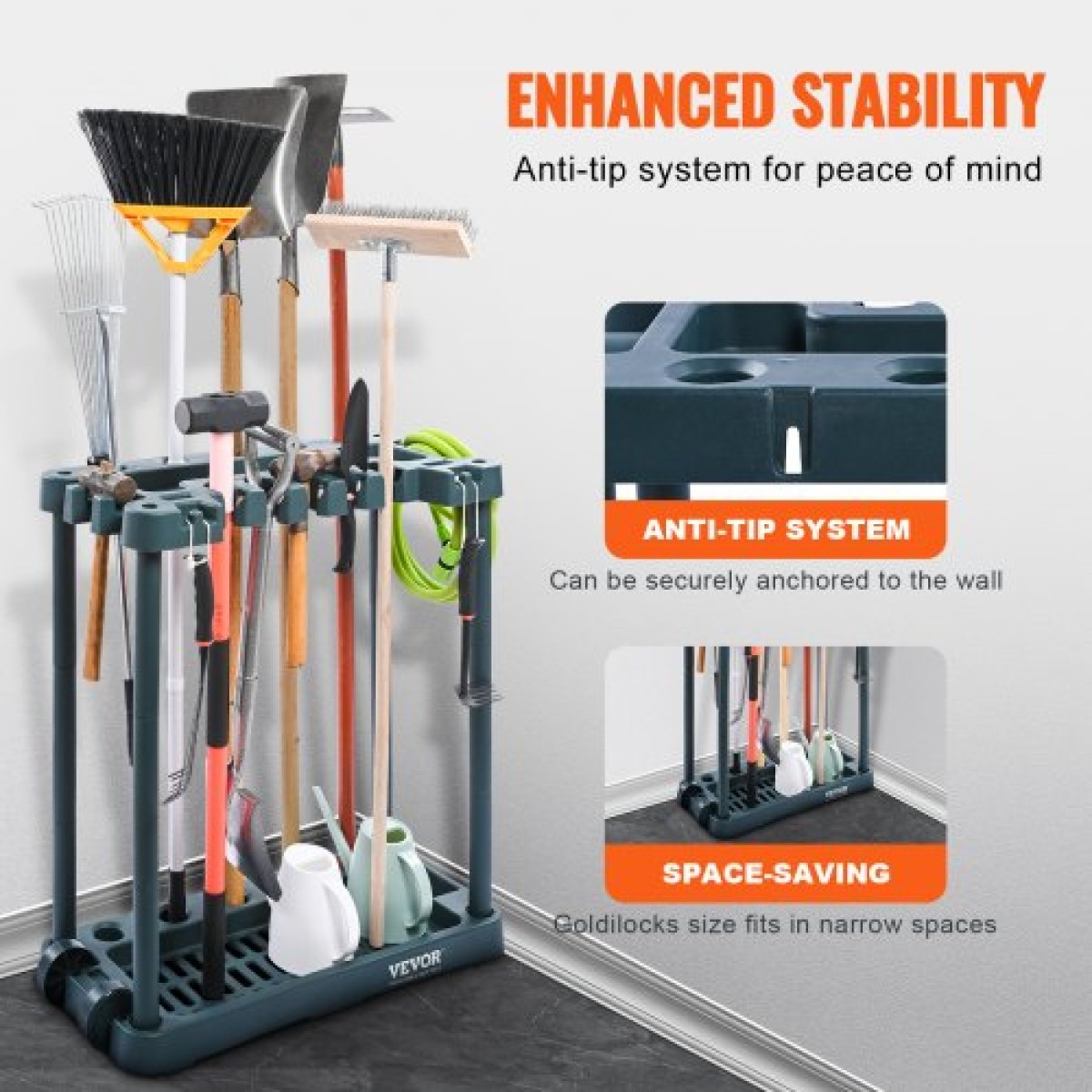 VEVOR Garden Tool Organizer, 10 Slots, Yard Tower Tower Rack για Οργάνωση και Αποθήκευση Γκαράζ, Hold Long Handled Tool/Rake/Brow/Shovel, PP Garden Tool Stand Organizer για αυλή, υπόστεγο, εξωτερικούς χώρους