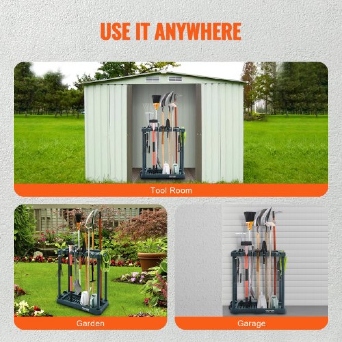 VEVOR Garden Tool Organizer, 10 Slots, Yard Tower Tower Rack για Οργάνωση και Αποθήκευση Γκαράζ, Hold Long Handled Tool/Rake/Brow/Shovel, PP Garden Tool Stand Organizer για αυλή, υπόστεγο, εξωτερικούς χώρους