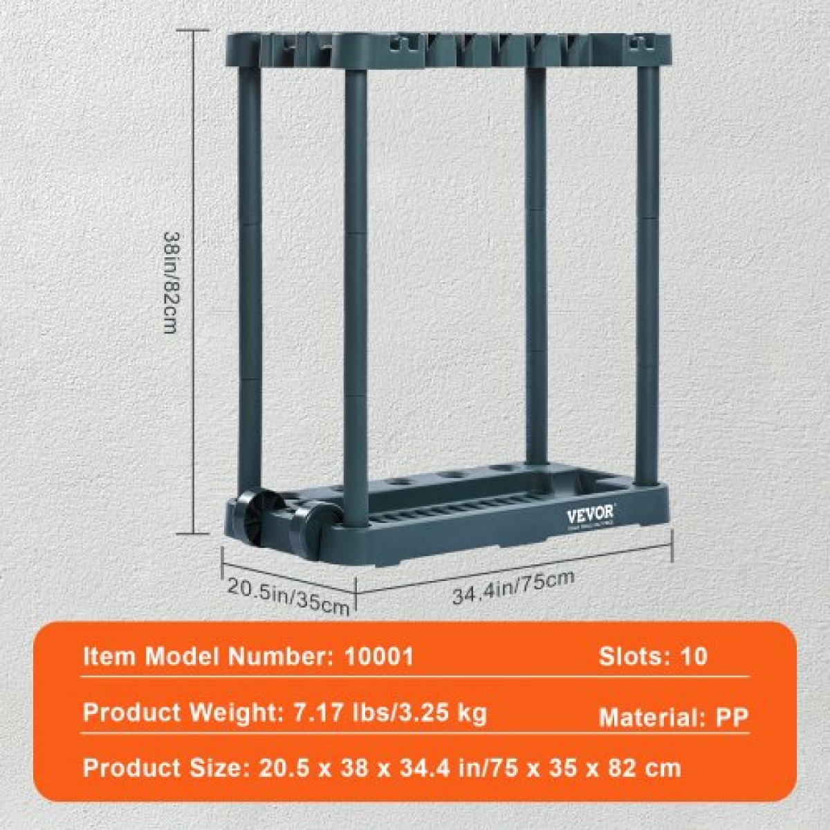 VEVOR Garden Tool Organizer, 10 Slots, Yard Tower Tower Rack για Οργάνωση και Αποθήκευση Γκαράζ, Hold Long Handled Tool/Rake/Brow/Shovel, PP Garden Tool Stand Organizer για αυλή, υπόστεγο, εξωτερικούς χώρους