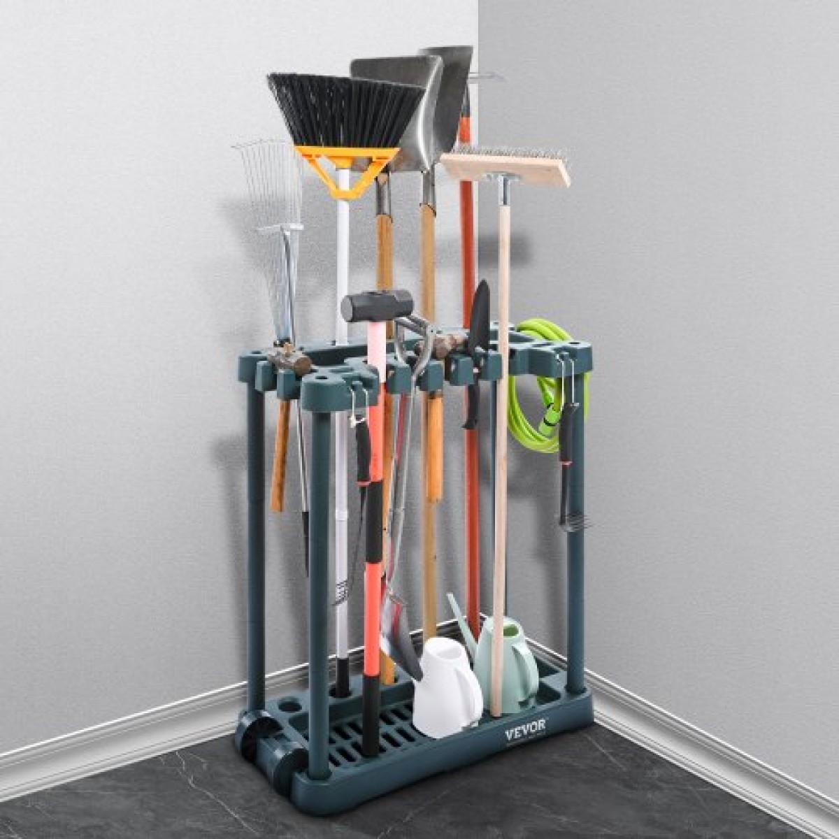 VEVOR Garden Tool Organizer, 10 Slots, Yard Tower Tower Rack για Οργάνωση και Αποθήκευση Γκαράζ, Hold Long Handled Tool/Rake/Brow/Shovel, PP Garden Tool Stand Organizer για αυλή, υπόστεγο, εξωτερικούς χώρους
