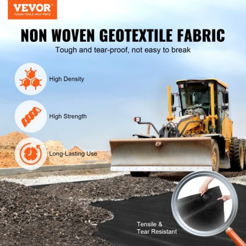 VEVOR Non Woven Geotextile Fabric Under Gravel, 3 m x 30,5 m 271g/㎡ Driveway Fabric Landscape Fabric, Heavy Duty Weed Barrier Fabric, Ground Cover Weed Control Fabric, French Drains Drainage Fabric, Μαύρο