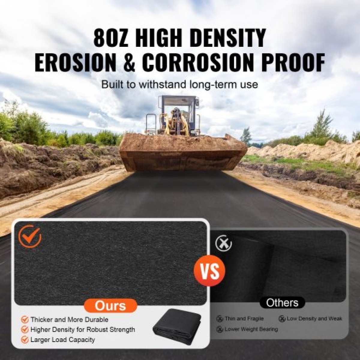 VEVOR Non Woven Geotextile Fabric Under Gravel, 3 m x 30,5 m 271g/㎡ Driveway Fabric Landscape Fabric, Heavy Duty Weed Barrier Fabric, Ground Cover Weed Control Fabric, French Drains Drainage Fabric, Μαύρο