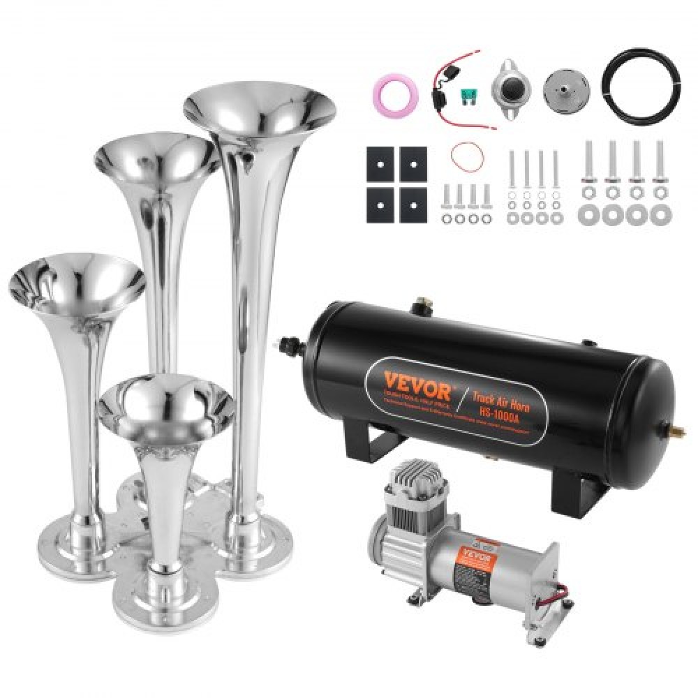 VEVOR Train Horns Kit 4 Trumpet Air Horn Kit 160 psi Air Compressor 2.6 Gal Tank