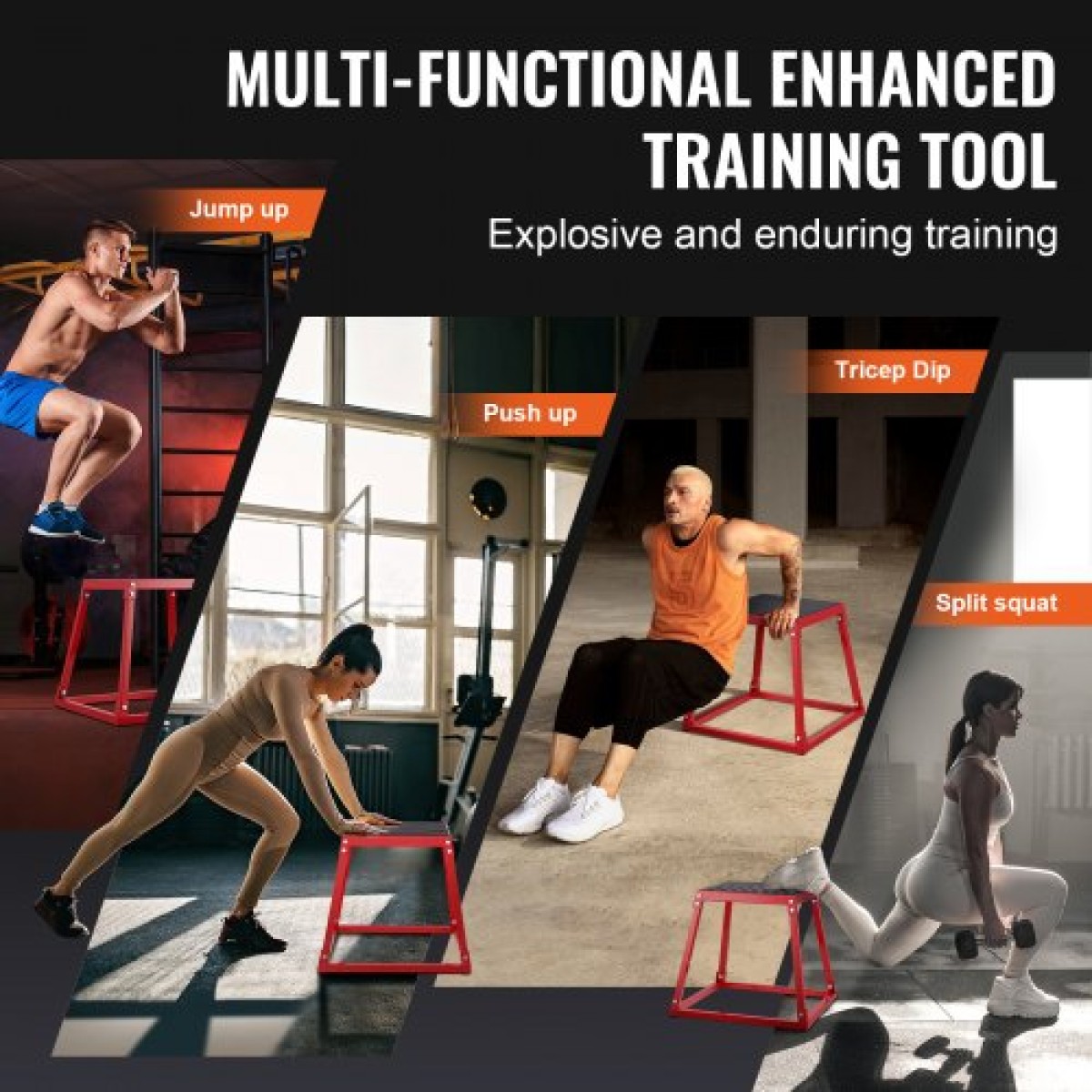 VEVOR Plyometric Jump Box, 18 Inch Plyo Box, Steel Plyometric Platform and Jumping Agility Box, Anti-slip Fitness Step Up Box for Home Gym Training, Conditioning Strength Training, Κόκκινο