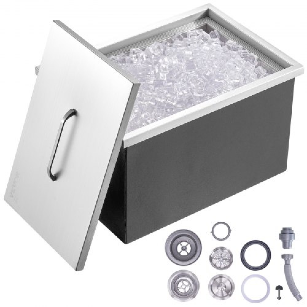 VEVOR Drop in Ice Chest, 22"L x 17"W x 12"H Ψύκτη πάγου από ανοξείδωτο ατσάλι, Επαγγελματικός Κάδος πάγου με κάλυμμα, 40 qt Ice Bar εξωτερικής κουζίνας, σωλήνας αποστράγγισης και βύσμα αποστράγγισης, για Cold Wine Beer