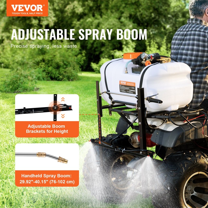 VEVOR ATV Spot Sprayer, 15,9 Gal/60 L ATV/UTV Broadcast sprayer with A Nozzle Boom, Pump Weed Sprayer 12 V with Water Repot, 1,9 GPM Rate, Ρυθμιζόμενος 0-72 PSI, 20FT σωλήνας, Λευκό