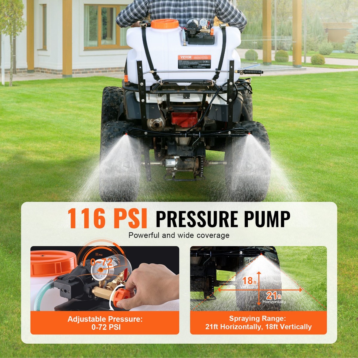 VEVOR ATV Spot Sprayer, 15,9 Gal/60 L ATV/UTV Broadcast sprayer with A Nozzle Boom, Pump Weed Sprayer 12 V with Water Repot, 1,9 GPM Rate, Ρυθμιζόμενος 0-72 PSI, 20FT σωλήνας, Λευκό