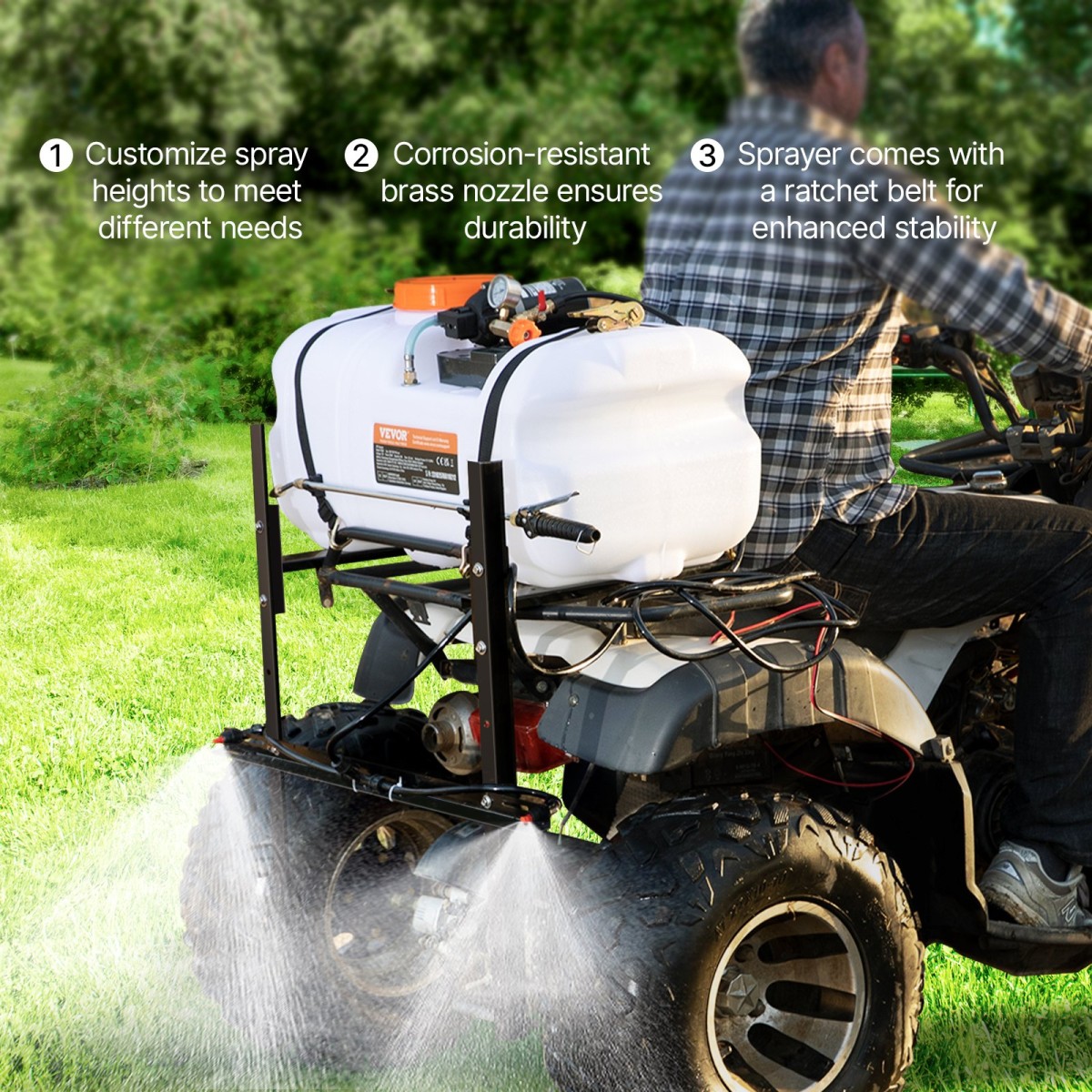 VEVOR ATV Spot Sprayer, 15,9 Gal/60 L ATV/UTV Broadcast sprayer with A Nozzle Boom, Pump Weed Sprayer 12 V with Water Repot, 1,9 GPM Rate, Ρυθμιζόμενος 0-72 PSI, 20FT σωλήνας, Λευκό