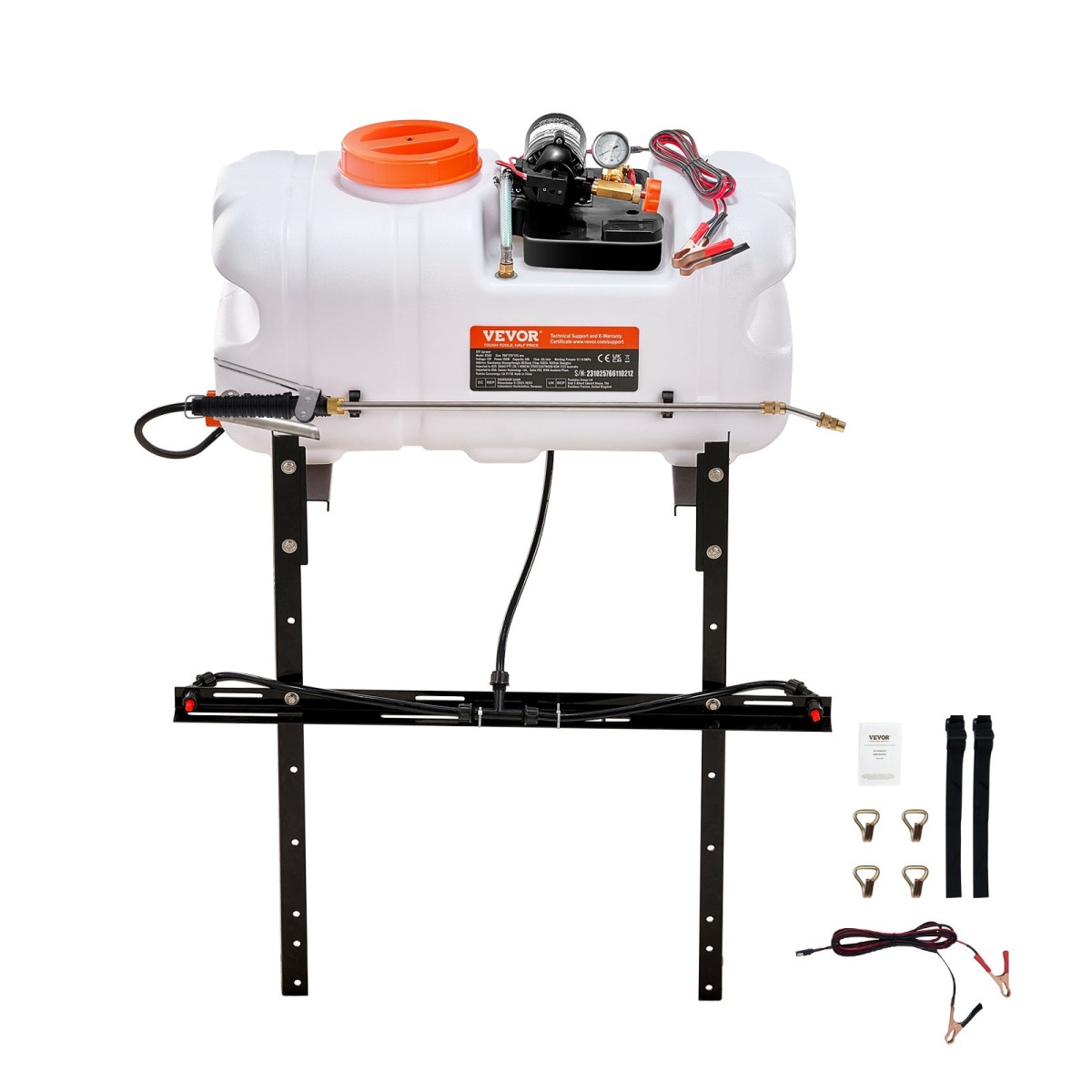 VEVOR ATV Spot Sprayer, 15,9 Gal/60 L ATV/UTV Broadcast sprayer with A Nozzle Boom, Pump Weed Sprayer 12 V with Water Repot, 1,9 GPM Rate, Ρυθμιζόμενος 0-72 PSI, 20FT σωλήνας, Λευκό