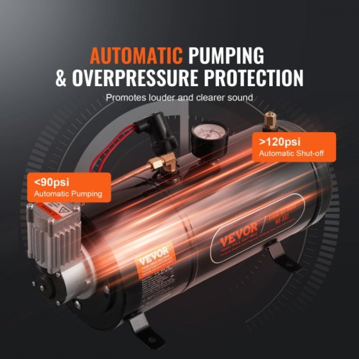 VEVOR 12V Air Compressor with Tank 0,8 Gallon/3 L, Train Horn Air Compressor, 120 psi Working Pressure Onboard Air Compressor System for Train Air Horns, Inflating ελαστικά, Air Stratters