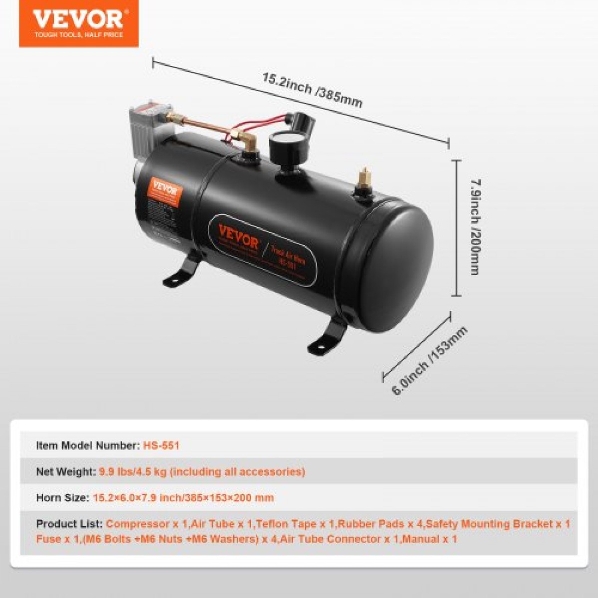 VEVOR 12V Air Compressor with Tank 0,8 Gallon/3 L, Train Horn Air Compressor, 120 psi Working Pressure Onboard Air Compressor System for Train Air Horns, Inflating ελαστικά, Air Stratters