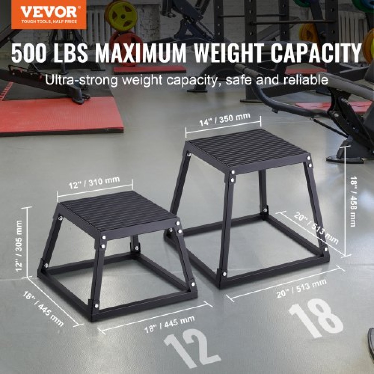 VEVOR Plyometric Jump Box, 12 Inch Plyo Box, Steel Plyometric Platform and Jumping Agility Box, Anti-slip Fitness Step Up Box for Home Gym Training, Conditioning Strength Training, Μαύρο