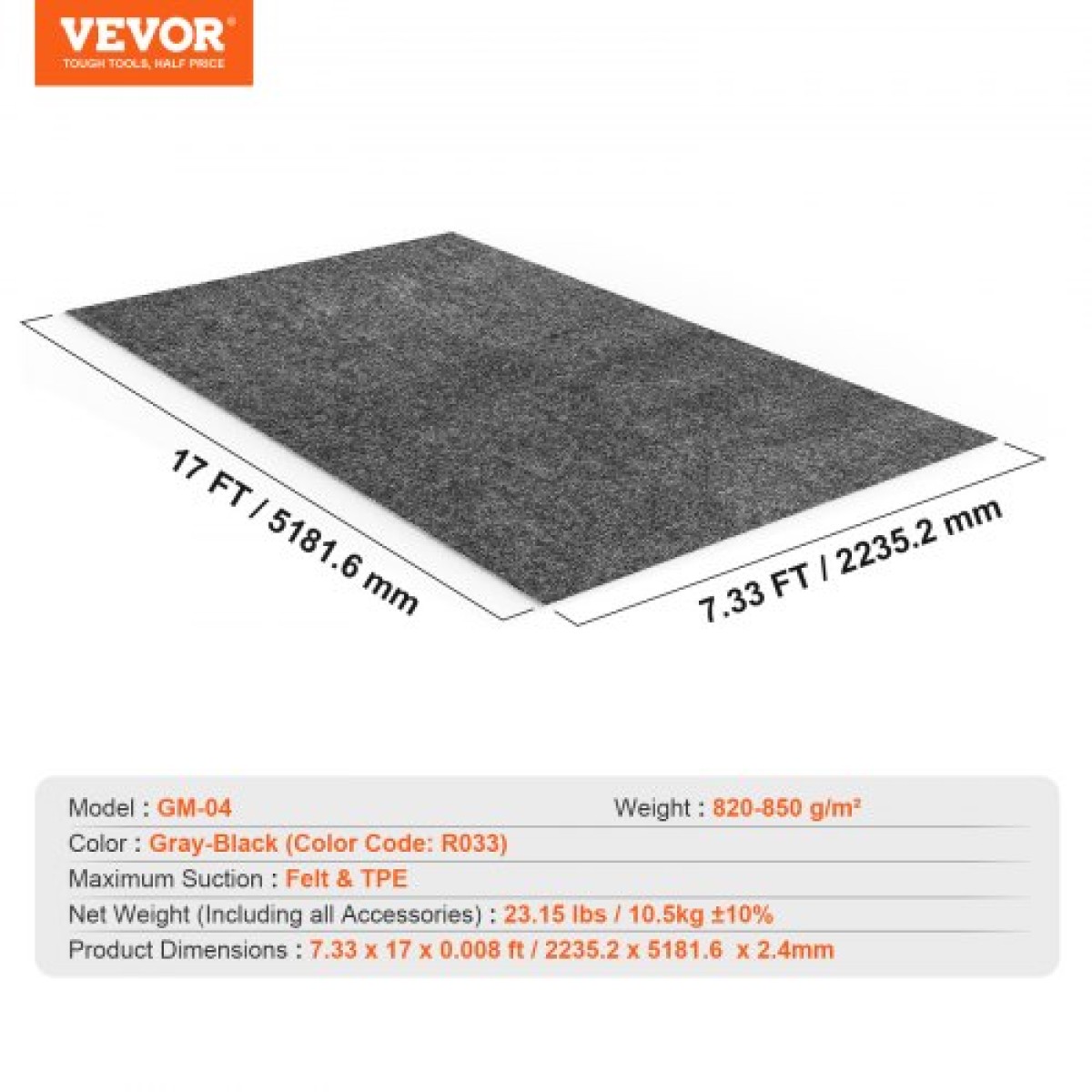 VEVOR πατάκι γκαράζ, 2,25 x 5,2 M Αδιάβροχη προστασία από νερό, χιόνι, βροχή, λάσπη και λάδι για αυτοκίνητα, αντιολισθητικό χαλάκι βαρέως τύπου με αντιδιαρροή TPE και εύκολο καθάρισμα και κοπή