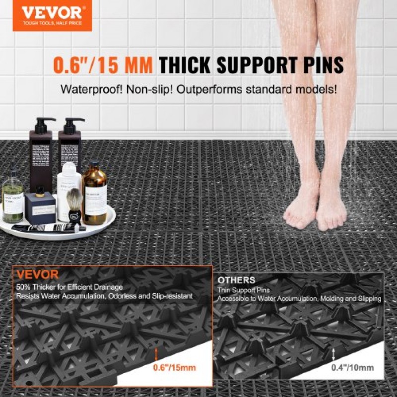 Πλακάκια δαπέδου VEVOR Interlocking Drainage 30,5 x 30,5 cm Αντιολισθητικά πλακάκια δαπέδου PVC 12 Συσκευασία