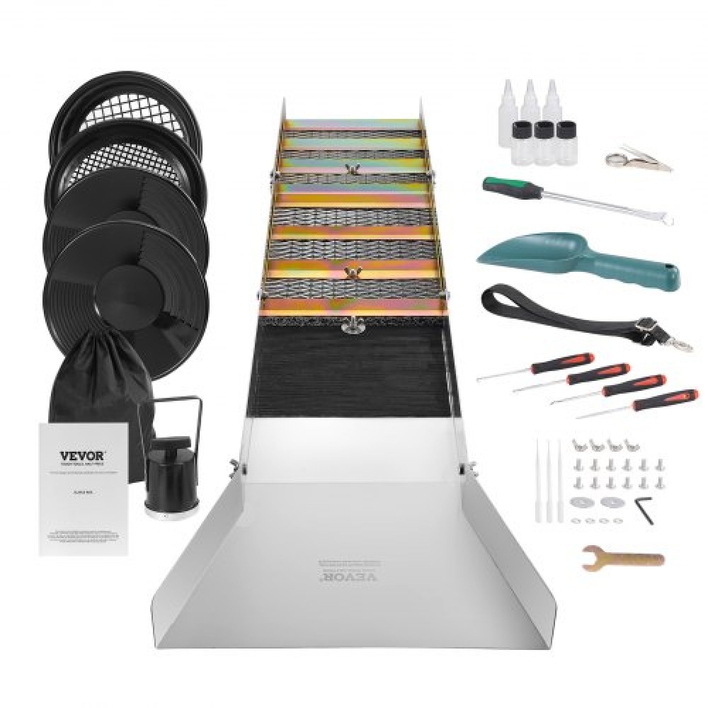 VEVOR Gold Panning Kit With Sluice Box, 127 cm Εξοπλισμός εξόρυξης χρυσού αλουμινίου, 23 PCS Gold Prospecting Kit με Gold Pan, Classifier Screen, Separating Magnet, Drawstring Backpack and αξεσουάρ