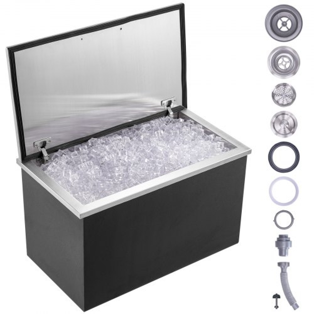 VEVOR Drop in Ice Chest, 24"L x 20"W x 15"H Ψύκτη από ανοξείδωτο ατσάλι, Επαγγελματικός Κάδος Πάγου με Αρθρωτό κάλυμμα, 40 qt εξωτερικής κουζίνας Ice Bar, σωλήνας αποστράγγισης και βύσμα αποστράγγισης, για Cold Wine Beer