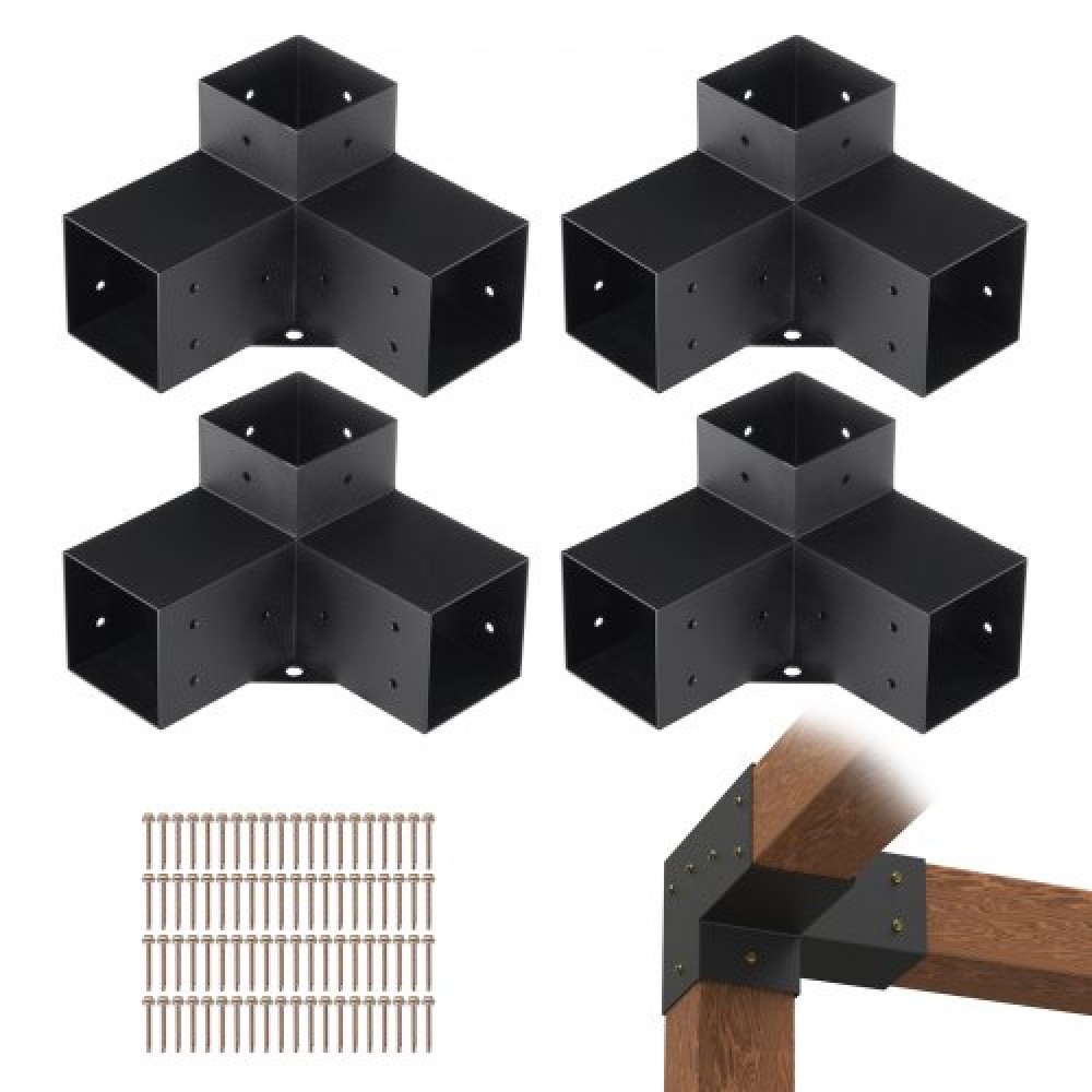 Σετ βραχίονα πέργκολας VEVOR 10,2 cm x 10,2 cm, εσωτερικό μέγεθος 9,1 cm x 9,1 cm 4 τμχ Γωνιακό στήριγμα 3-Way Heavy Duty Woodworks DIY Base Post Kit, Εύκολη εγκατάσταση Ξύλινα δοκάρια για κιόσκια, πέργκολες βεράντας, κούτσουρο πέργκολα