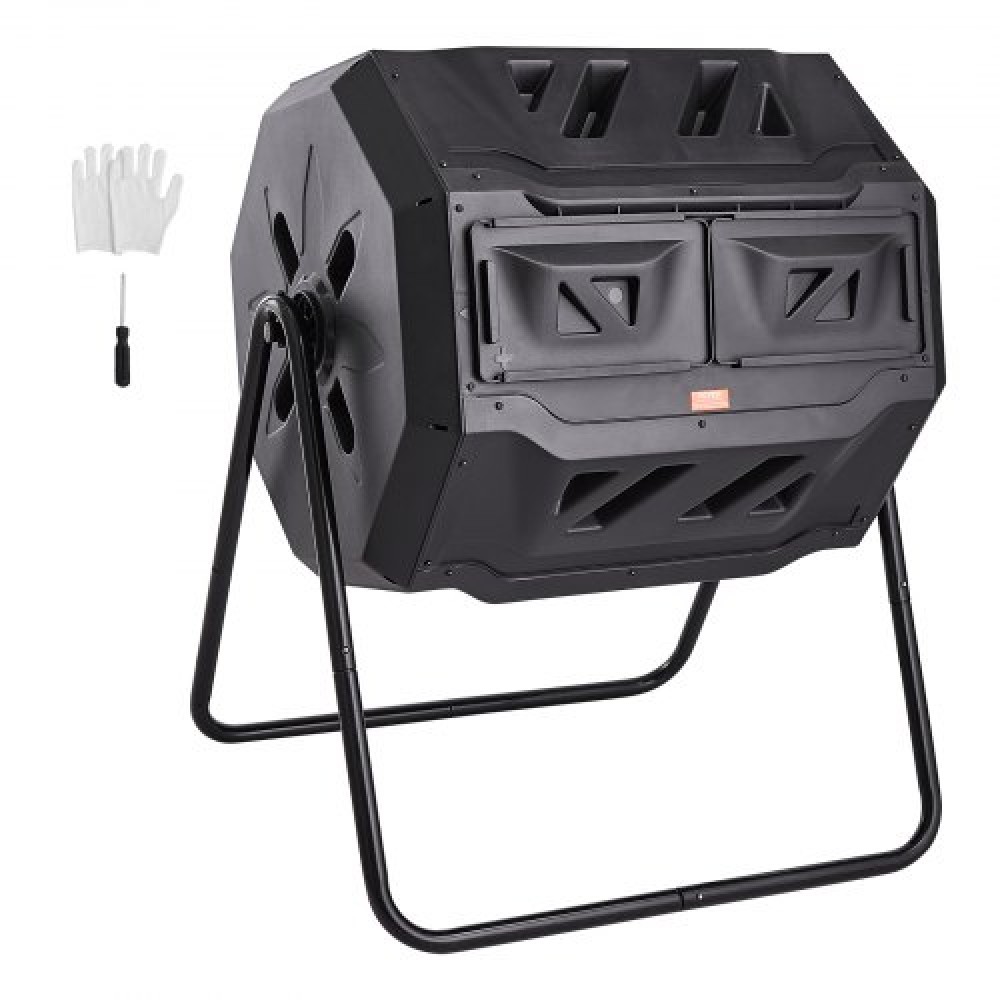 VEVOR Compost Bin, 162,8 L Dual Chamber Composting Tumbler, Large Tumbling Rotating Composter με 2 συρόμενες πόρτες και χαλύβδινο πλαίσιο, BPA Free Composter Bin Tumbler για κήπο, κουζίνα, αυλή, εξωτερικό χώρο