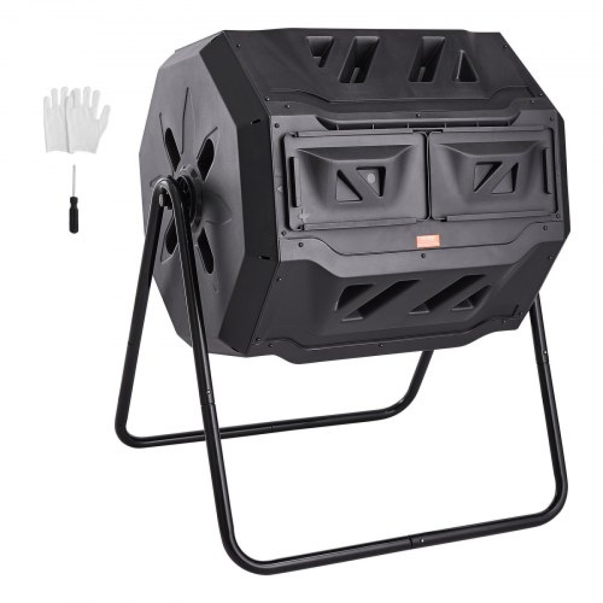 VEVOR Compost Bin, 162,8 L Dual Chamber Composting Tumbler, Large Tumbling Rotating Composter με 2 συρόμενες πόρτες και χαλύβδινο πλαίσιο, BPA Free Composter Bin Tumbler για κήπο, κουζίνα, αυλή, εξωτερικό χώρο